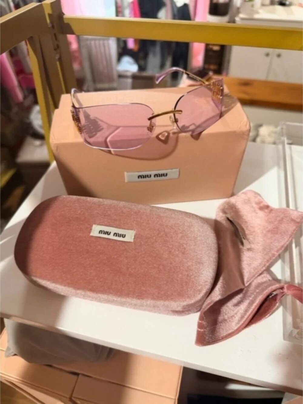 Miu Miu Lavender Rimless Sunglasses with Gold Hardware - Picture 7 of 7